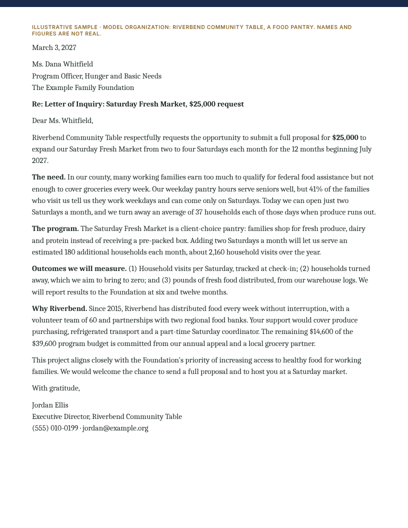 Sample letter of inquiry, first page